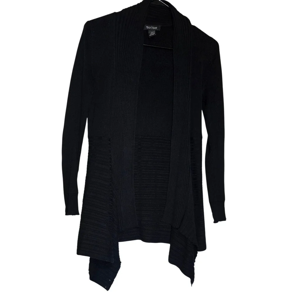 White House Black Market Streetwear Black Draped Open Front Cardigan Size S - Picture 2 of 4